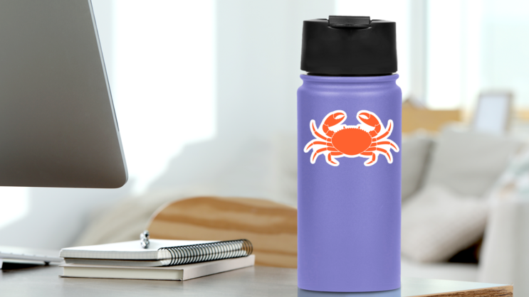 Crab Silhouette Illustration Sticker on a Water Bottle (New) example