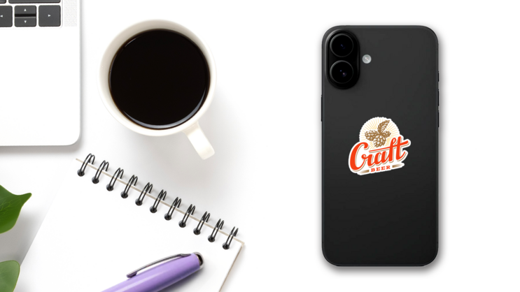Craft Beer Logo Sticker on a Phone (New) example
