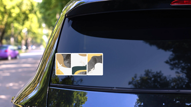 Crane Birds With Abstract Japanese Geometric Pattern Sticker on a Rear Car Window (New) example