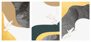 Crane Birds With Abstract Japanese Geometric Pattern Sticker