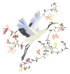 Crane, Embroidery Illustration Sticker