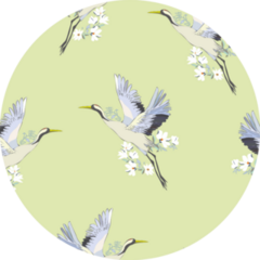 Crane, Pattern Illustration On Green Sticker