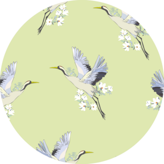 Crane, Pattern Illustration On Green Sticker