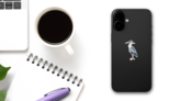 Crane With Gray Feather Illustration Sticker on a Phone (New) example
