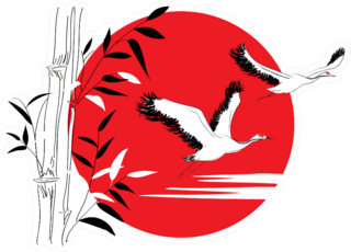 Cranes And Bamboo In The Sun Sticker