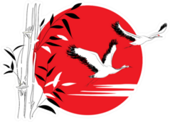 Cranes And Bamboo In The Sun Sticker