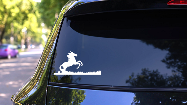 Crazy Horse On Grassy Field Sticker on a Rear Car Window (New) example