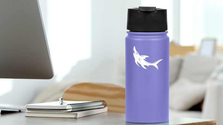 Crazy Shark Sticker on a Water Bottle (New) example