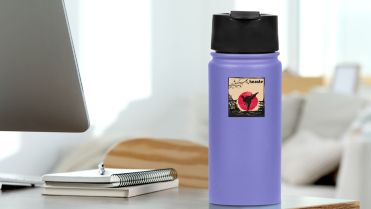 Creative Abstract Illustration Of Karate Fighter Scene Sticker on a Water Bottle (New) example