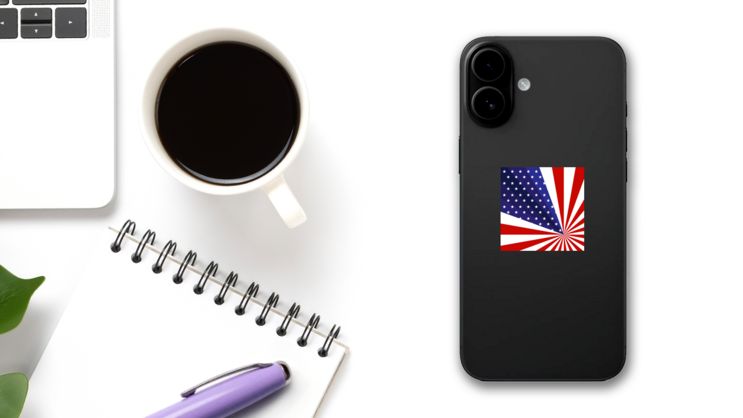 Creative American Flag Sticker on a Phone (New) example