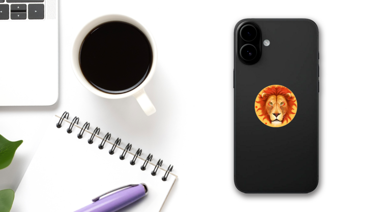 Creative Digital Illustration Leo Lion Sticker on a Phone (New) example