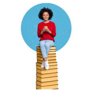 Creative Image Pop Girl Sits On Pile Of Books Sticker 
