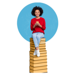 Creative Image Pop Girl Sits On Pile Of Books Sticker 
