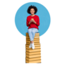 Creative Image Pop Girl Sits On Pile Of Books Sticker 