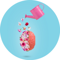 Creative Minimal Idea Made Of Human Brain Watered Flowers Sticker
