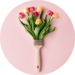 Creative Paint Brush And Colorful Tulip Flowers Sticker