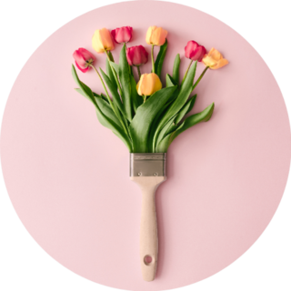 Creative Paint Brush And Colorful Tulip Flowers Sticker