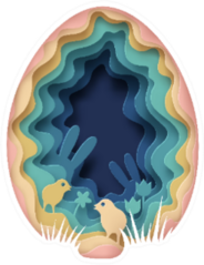 Creative Paper Art Of Easter Scene In Egg Shaped Sticker