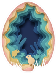 Creative Paper Art Of Easter Scene In Egg Shaped Sticker