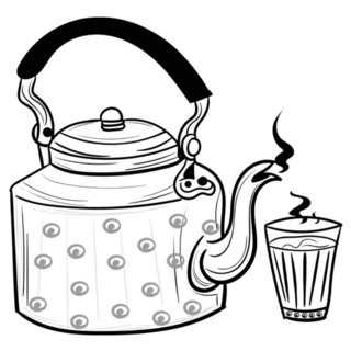 Creative Tea Cup And Kettle With Spoon Drawing Sticker