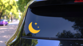 Crescent Moon Icon Sticker on a Rear Car Window (New) example