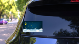 Crescent Moon Stars and Clouds Sticker on a Rear Car Window (New) example