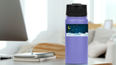 Crescent Moon Stars and Clouds Sticker on a Water Bottle (New) example