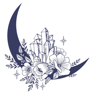Crescent Moon With Floral Crystals Sticker 
