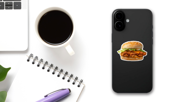 Crispy Cheesy Chicken Patty Burger Sticker on a Phone (New) example