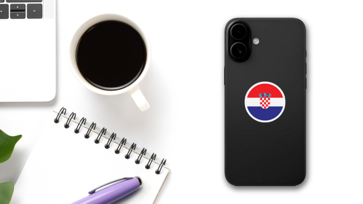 Croatia Round Country Flag Sticker on a Phone (New) example