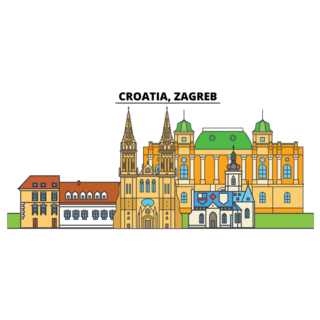 Croatia, Zagreb City Skyline Cartoon Sticker