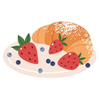 Croissant With Powdered Sugar And Berries French Breakfast Sticker