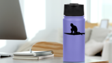 Crouching Surfing Sticker on a Water Bottle (New) example