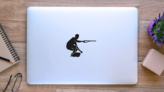 Crouching Wakeboarder Sticker on a Laptop (New) example