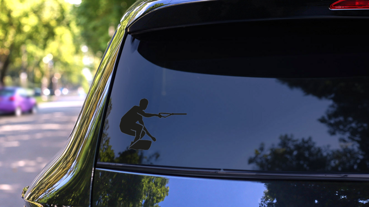 Crouching Wakeboarder Sticker on a Rear Car Window (New) example
