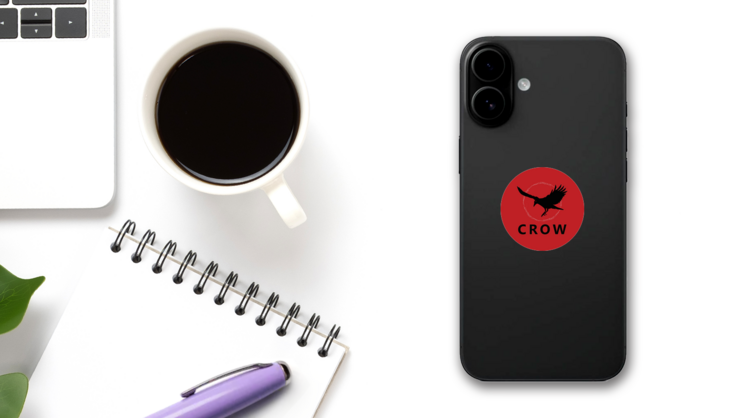 Crow Bird Logo In Red Sticker on a Phone (New) example