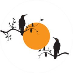 Crow Birds Couple Silhouettes On Branch On Sunset Illustration Sticker
