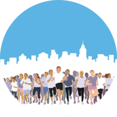 Crowd Of People Running In The City Marathon Sticker