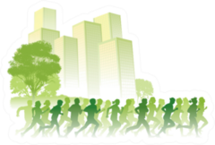 Crowd Of Young People Running A Marathon, City Sticker