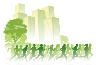 Crowd Of Young People Running A Marathon, City Sticker