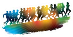 Crowd Of Young People Running Colorful Sport Illustration Sticker