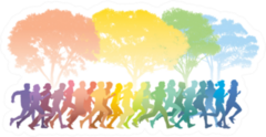Crowd Of Young People Running Colorful Trees Sticker