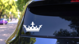 Crown With Fleur De Lis Tips Sticker on a Rear Car Window (New) example