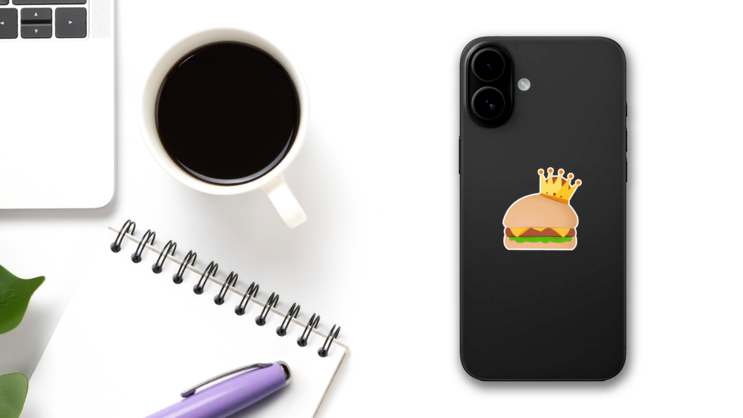 Crowned Burger Sticker on a Phone (New) example