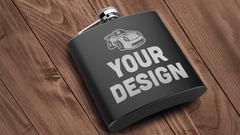 CS Logo engraved on black flask