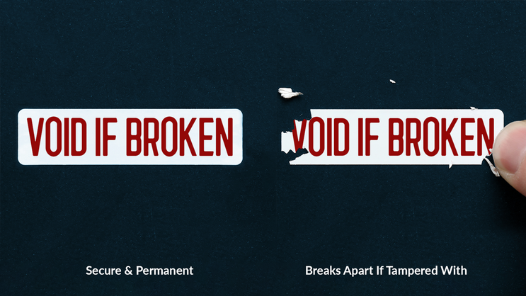 Tamper evident stickers showing effects of damage
