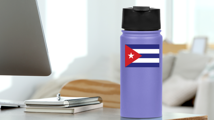 Cuba Flag Sticker on a Water Bottle (New) example