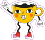 Cup Of Coffee Retro Cartoon Character Sticker