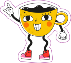 Cup Of Coffee Retro Cartoon Character Sticker