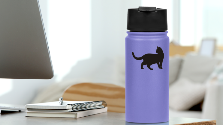 Curious Cat Looking Back Sticker on a Water Bottle (New) example
